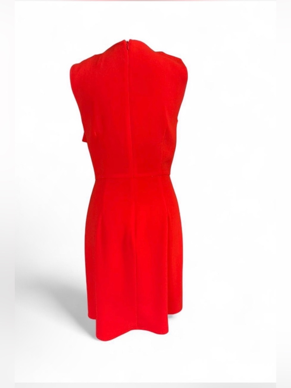 BCBGMAXAZRIA Red Draped Overlay Sheath Dress Size 4 Sleeveless Cocktail Career - Picture 4 of 5